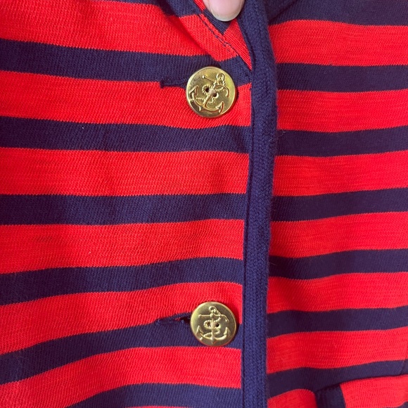 CAbi Sz M Striped Blazer Yacht Club Red Blue Gold Buttons Sweater V Neck Jacket - Picture 3 of 9